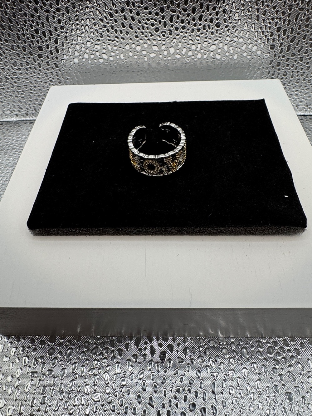 Two-Tone Floral Accent Adjustable Ring in Gold and Black